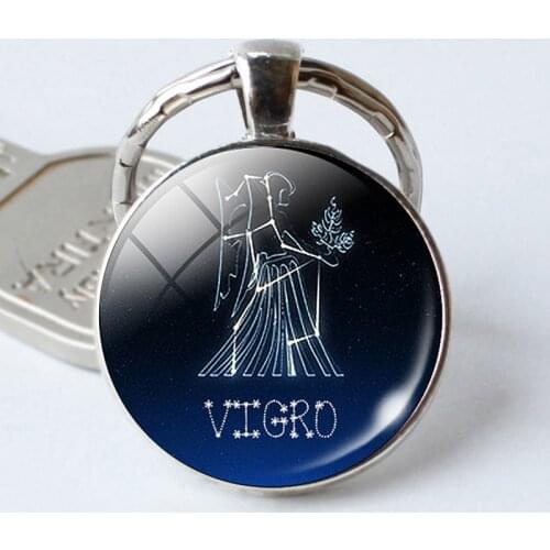 Fashion Cabochon Signs Aries Pisces Leo Virgo Constellations Keyrings Keychains Keyrings Women Birthday Gift