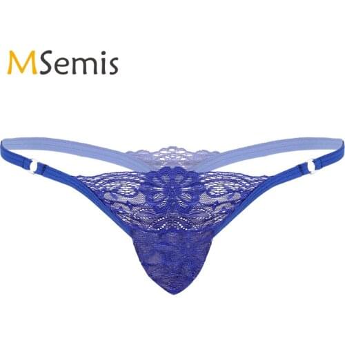 Mens Thong Underwear Lace T-back Briefs Bulge Pouch G-String Lingerie Bikini Underwear See Through Thong Sleepwear Underpants