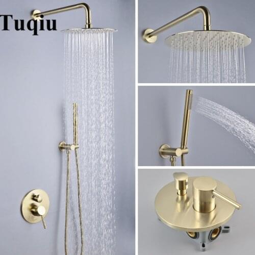 Bathroom Shower Set In Wall Brushed Gold Rainfall Shower Mixer, Cold & Hot Brass Bath and Shower Mixer Tap Brass Bathroom Faucet