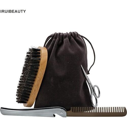 New Mens Beard Mustache Oval Brush Comb Facial Beard Shaving Clean Comb Shaving Brush Set Male Facial Brush Set