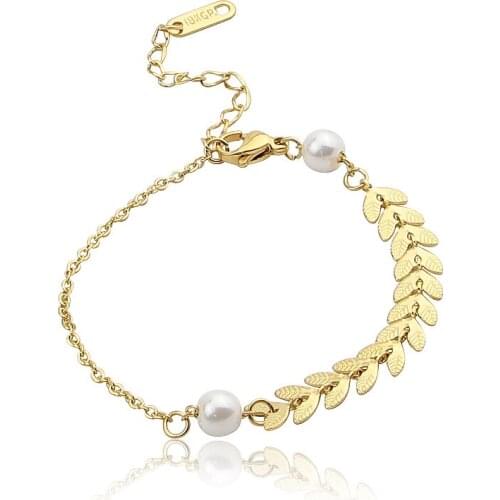 New Jewelry High Quality Stainless Steel Wheat Ear Pearl Bracelet Love Bangle For Women Party Gifts Wholesale