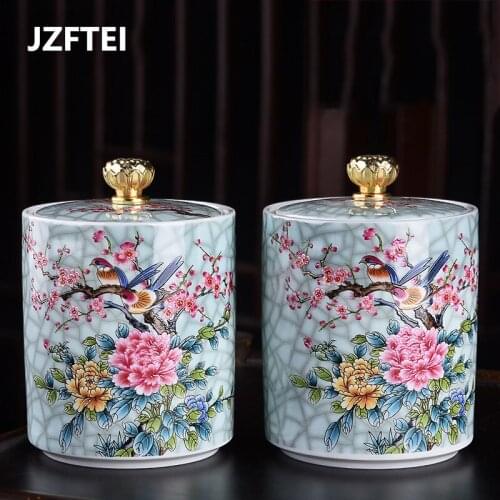 Painted Flowers And Birds House Ganoderma Lucidum Tea Coffee Beans Sweet Biscuits Sealed Pill Powder Storage Tank Ceramics