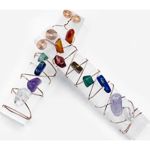 Natural Crystal Column Crushed Stone Thread Wind Seven Chakra Energy Healing Degaussing Paperweight Center Home Decor Collection