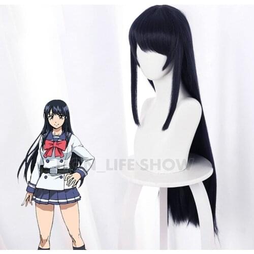 Anime High-Rise Invasion Cosplay Wig Honjo Yuri Long Black Blue Synthetic Straight Hair + wig cap