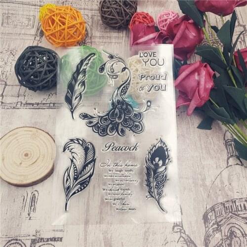 PANFELOU Peacock feathers Transparent Silicone Rubber Clear Stamps cartoon for Scrapbooking/DIY Easter wedding album