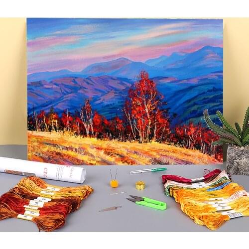 Landscape Evening Silence Printed Water-Soluble Canvas 11CT Cross Stitch Set Embroidery DMC Threads Handiwork Hobby Magic