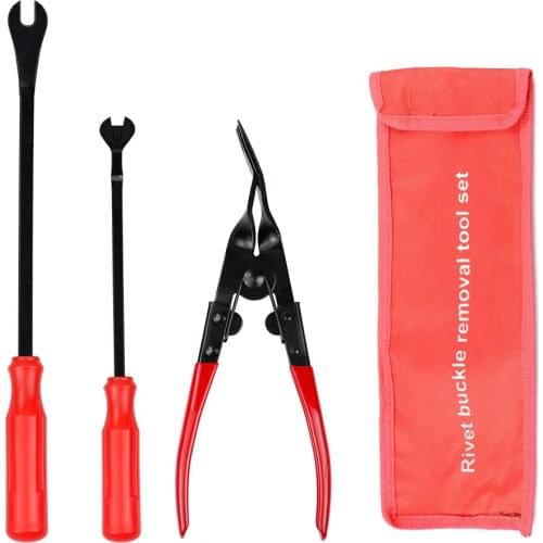 3pcs/lot Auto Fastener Pliers Car Door Panel Remover Clip Remover Pry Bar Tool Trim Auto Puller Tool Retaining Clip +Nylon Bag