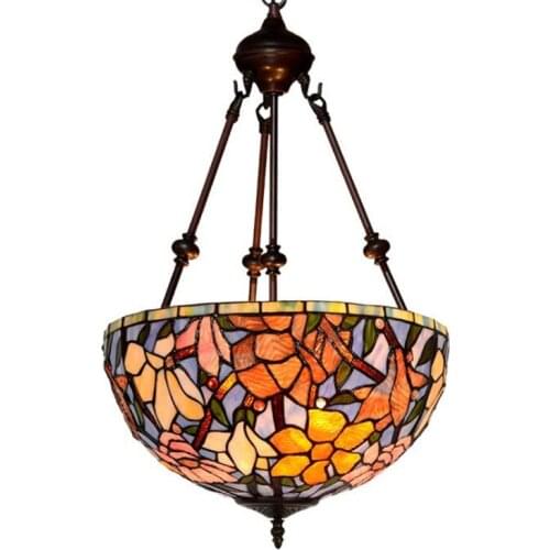 Tiffany Ceiling lamp Handmade Glass Baroque Pastoral Country Hanging Lamp for Foyer Bed Room Balcony Dia 40cm 1121