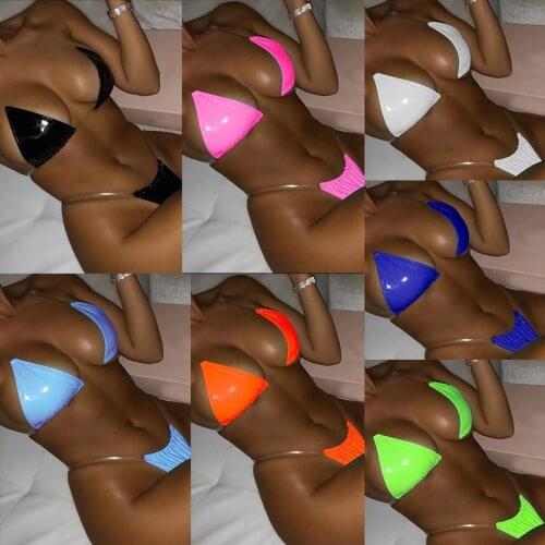 Transparent Straps Halter Neck Solid Micro G-String Bikini Set New Summer Women Bra Thong Sexy Push up Swimwear Bathing Swimsuit