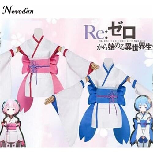 Re:Zero Kara Hajimeru Isekai Seikatsu Ram And Rem Childhood Japanese Kimono Anime Cosplay Costume Woman Halloween Fancy Dress