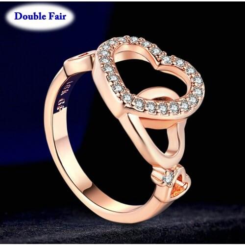Romantic Hearts Cubic Zirconia One Ring Rose Gold / Silver Color Fashion Brand Wedding Jewelry Rings For Women DWR154M