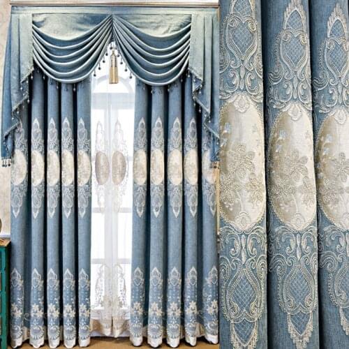 Luxury European Style Curtains with Velvet Embroidered Curtains for Living Dining Room Bedroom