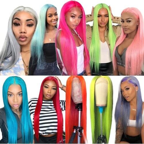 Blue Green Purple Pink Red 613 Colored Human Hair Wigs For Women Raw Indian Straight Remy Hair 150% T Part HD Lace Frontal Wigs