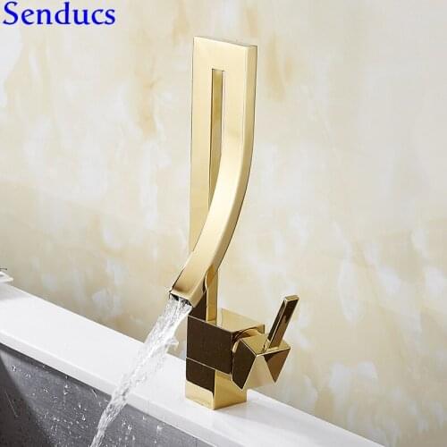 Senducs Newly Gold Kitchen Sink Faucet Single Lever Hot Cold Kitchen Mixer Tao Quality Brass Gold Kitchen Water Faucet