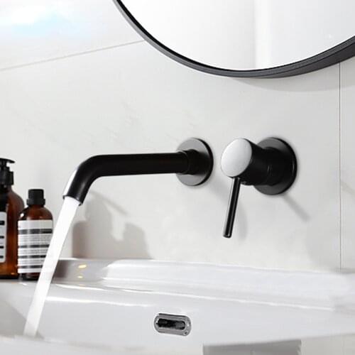 Bathroom Basin Faucets Water Tap Bathroom Sink Faucets Wall Mount Brass Tap Matt Black Modern Faucet