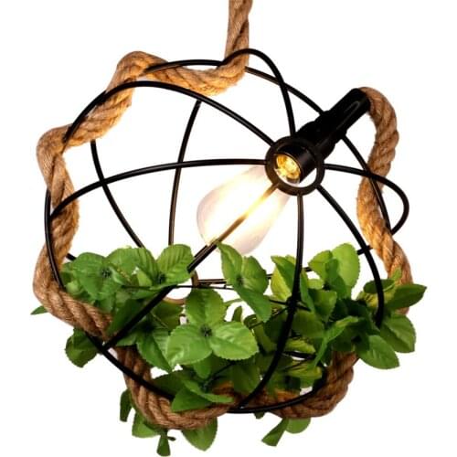 Vintage Hemp Rope Plant Pendant Lights Iron Restaurant Barbecue Shop Bar Clothing Store Kitchen Hanging Lamps E27 Decor Lighting