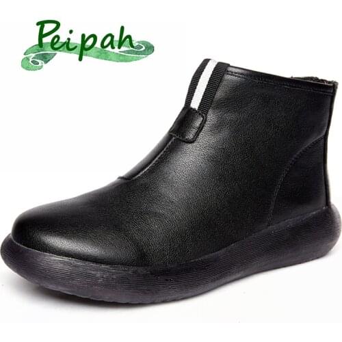 PEIPAH New Platform Ankle Boots Womens Genuine Leather Shoes Woman Spring/Autumn Boots Female 2019 Flat With Retro Botas Mujer
