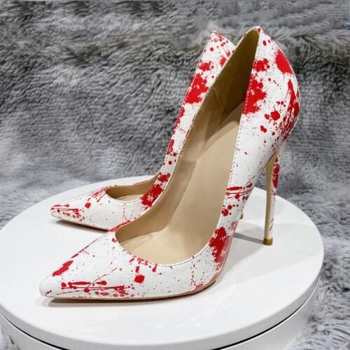 Fashion graffiti colorful 12cm 10cm 8cm high heel pointed toe stilettos work party dating shallow sexy lady pumps QP127 ROVICIYA