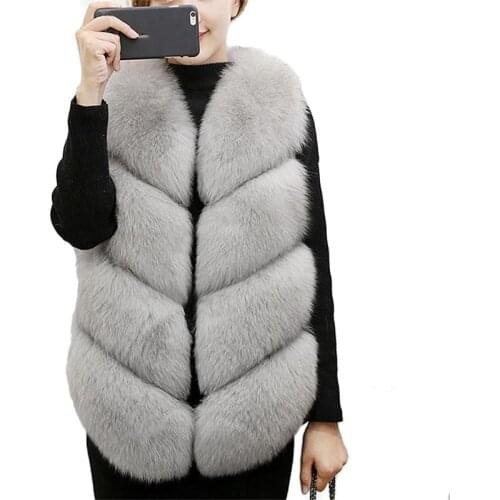 SHERAN 2018 Women Autumn Winter Faux Fox Fur Vest High Quality Warm Fur Coat Female Waistcoats Lengthening Femalte Fur Vest Coat
