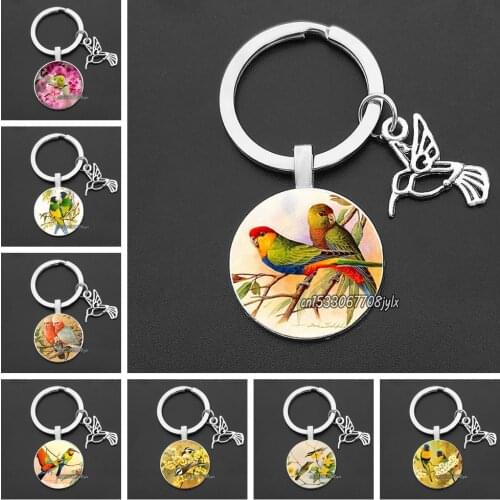 Vintage Women Charms Antique Birds and Flower Art Keychain Wedding Party Jewelry Fashion Peacock Parrot Key Ring