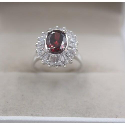 S925 Fine Sterling Silver & Red Topaz Ring Women Round 16mm Shine Ring Elegant Fashion New Ring US 7