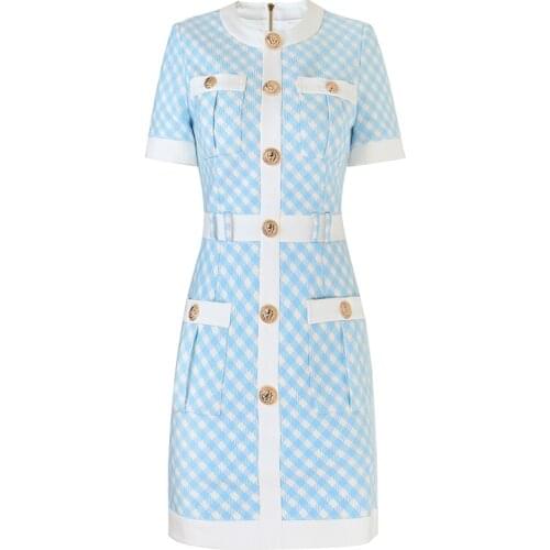 Fresh Spring Fall New Clothing For Female Plaid Hit Color High Waist Straight Dress Luxurious Texture Office Lady Classic Dress