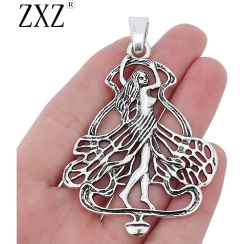 ZXZ 2pcs Tibetan Silver Large Fairy Charms Pendants for Necklace Jewelry Making Findings 72x53mm