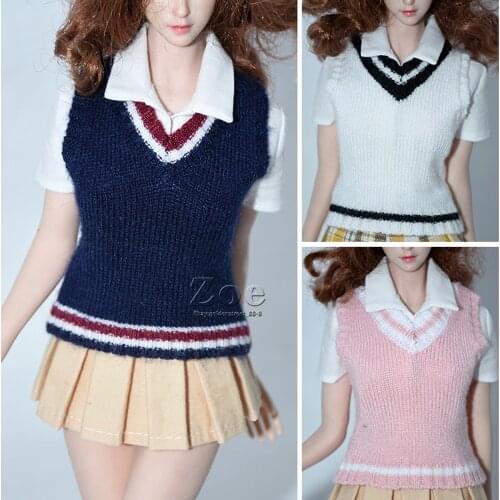 1/6 Female soldier school uniform college style vest sweater short for 12 inch action figure body accessories