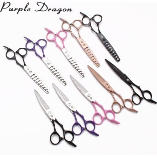 1Pair Z9122 6" 440C Purple Dragon Barber Scissors Cutting Shears Thinning Scissors Willow Leaf Shape Professional Hair Scissors