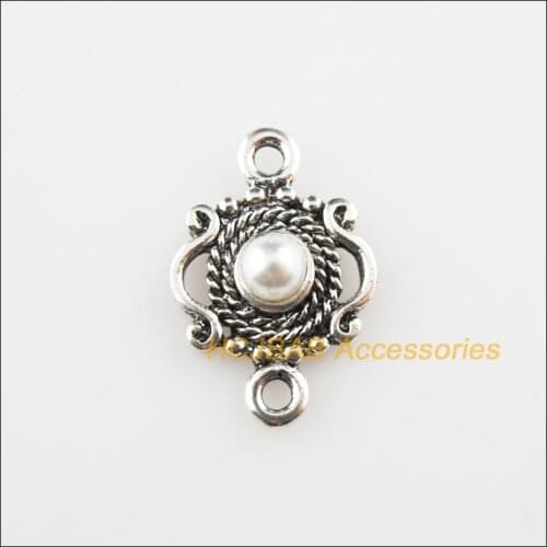 20Pcs Tibetan Silver Color White Acrylic Crown Charms Connectors 13x19mm