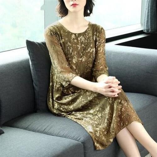 2021 Loose Casual Print Imitation Mulberry Silk Midi Dress Summer Vintage Plus Size Dresses Women Bodycon Party Vestidos Y817