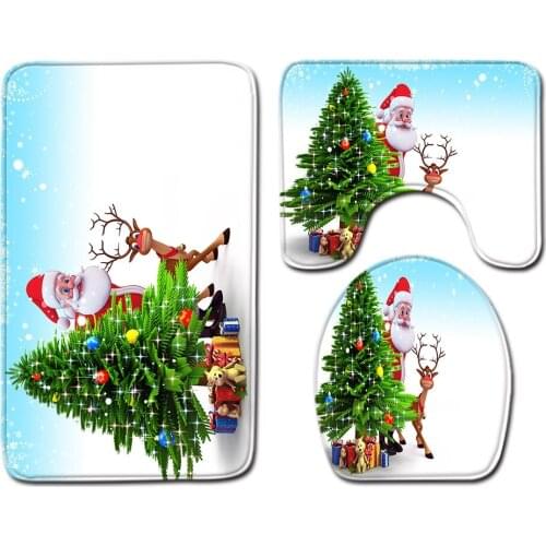 3pcs Set Toilet Seat Cover Bathroom Mat Absorbent Door Mats Home 3D Decoration Carpet Non-Slip Flannel Rug