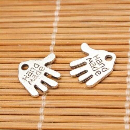 BULK 30pcs Zinc Alloy Engraved Hand Made Charms Antique Silver Plated DIY Bracelet Findings 13*12mm 0.7g