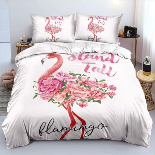3D Beddings Comforter Cover Sets Duvet Covers Pillow Cases Full King Queen Double Size White Custom Design Flamingo Bedclothes
