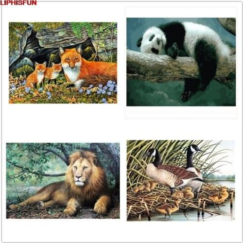 5D Diy Diamond Painting landscape animal fox lion panda Full Drill Cross Stitch Resin Square/round Diamond Embroidery Home Decor