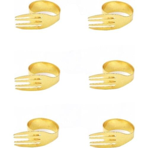 6pcs Zinc Alloy Napkin Rings Creative Golden Fork Shape Party Table Decoration Napkin Buckle Serviette Rings Kitchen Supplies