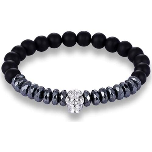 8mm wolf elastic gold silver copper cz zircon cubic zirconia beads bohemian Yoga Bracelet agate Onyx Stone y5fgh4