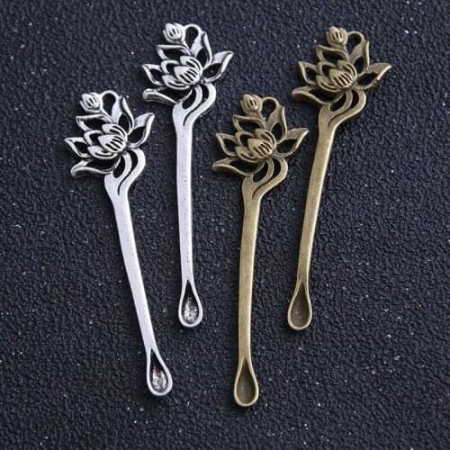 8pcs 16*56mm Two Color Metal Zinc Alloy Lotus Charms Fit Jewelry Can Lick Ears Pendant Charms Makings