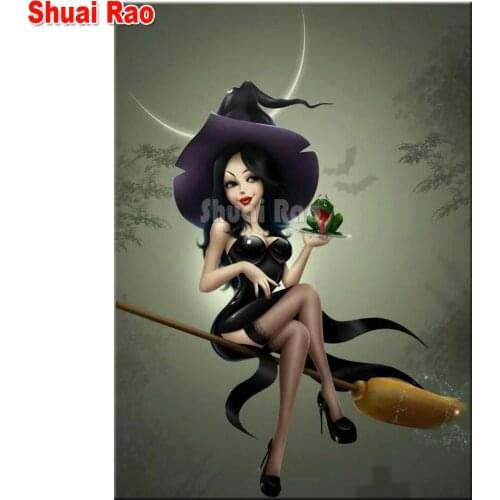Cute witch girl 5d diy diamond painting full square round drill diamond embroidery mosaic cross stitch cartoon home art
