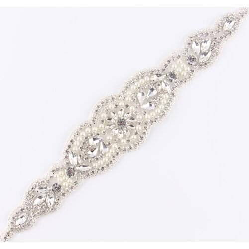 1pcs/lot)Vintage Bright Crystal Pearl Rhinestone Appliques Patch Hot-Fix Beaded Wedding Applique Motif Flower Rhinestone Patch