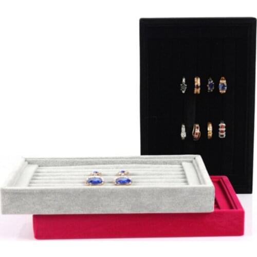 Velvet Suede Ring Earrings Organizer Ear Studs Jewelry Display Stand Holder Rack Showcase Plate Fashion Jewelry Box Case Casket