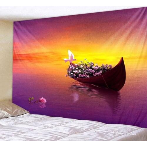 Flower Boat Landscape Printed Large Wall Tapestry Cheap Hippie Wall Hanging Bohemian Wall Tapestries Mandala Wall Art Decor