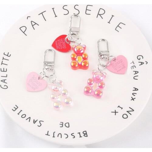 Kawaii Girl Heart Color Bear Keychain Cute Pendant Letter Heart-Shaped Metal Listing Student Couple Bag Decoration Jewelry