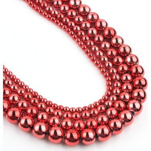 Natural Stone Plated Red Hematite Beads Loose Jewellery Spacer Beads For Jewelry Making DIY Bracelet 15"Inches 3/4/6/8/10mm