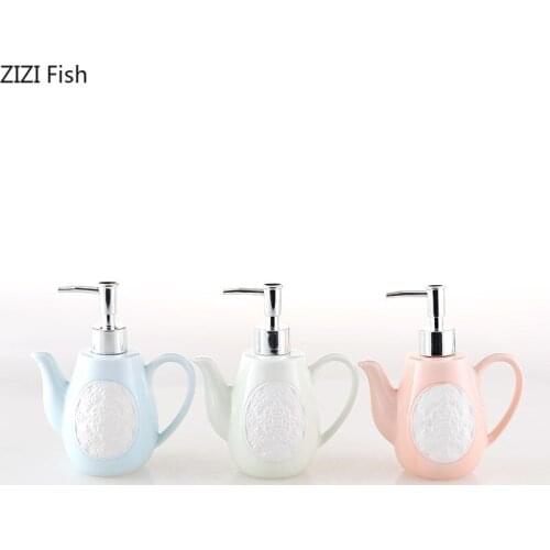 Teapot shape lotion bottle modern style Home hotel hand sanitizer bottling Creative ceramic bathroom supplies Soap dispenser set