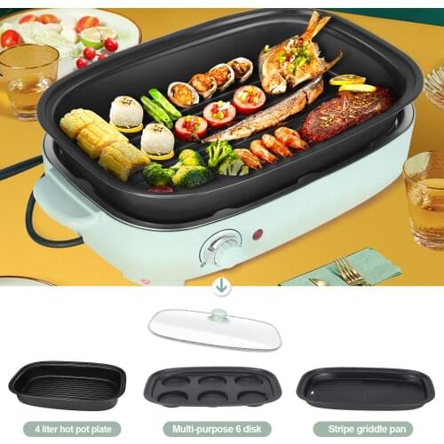 3 Pot Household Electric Baking Pan Smokeless Korean Multi-Function Barbecue Meat Machine Grilled Fish Teppanyaki Dish
