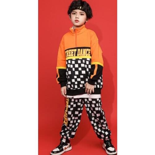 Kids Ballroom Jazz Dancing Clothing Loose Check Oversized Sweatshirt Shirt Top Pants Girls Boys HIP HOP Dance Costume Clothes