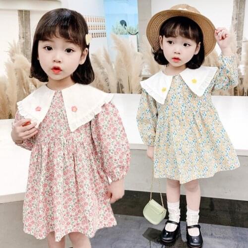 Children Spring Korean Clothing Girls Printed Bubble Long Sleeve Princess Mini Dress Vestido De Princesa