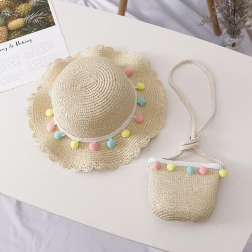 Fashion Concise Casual Cute Sweet Beach Sun Hat Children Girl straw hat With Bag Toddler Girls Accessories 1-8Y