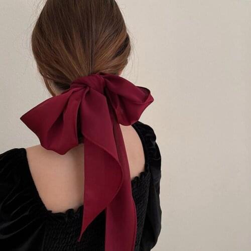 Long Women Hair Scarf Fashion Hair Bands Chic Silk Red Bag Ribbon Scarf Warps Girl Bow Scunchie Headband Hair Tie New Headdress